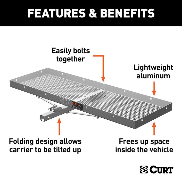 Curt - Folding Cargo Carrier - 60 Inch x 20 Inch x 2-3/4 Inch