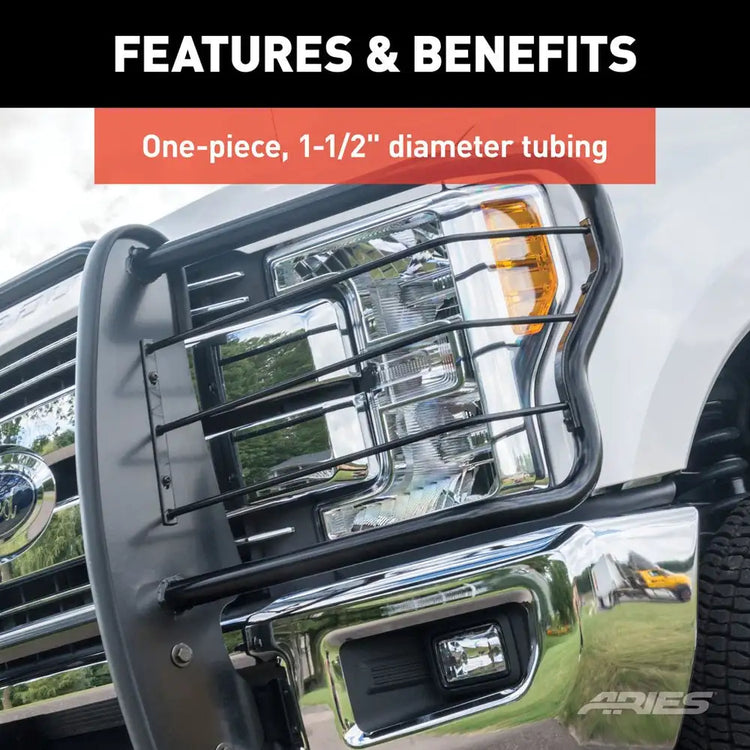 Aries - Black Steel Grille Guard Features and Benefits